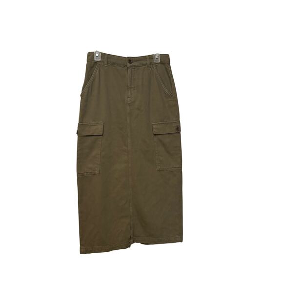 Reformation Army Green 100% Cotton Maggie Cargo Denim Midi Skirt Size 26 - Picture 4 of 8